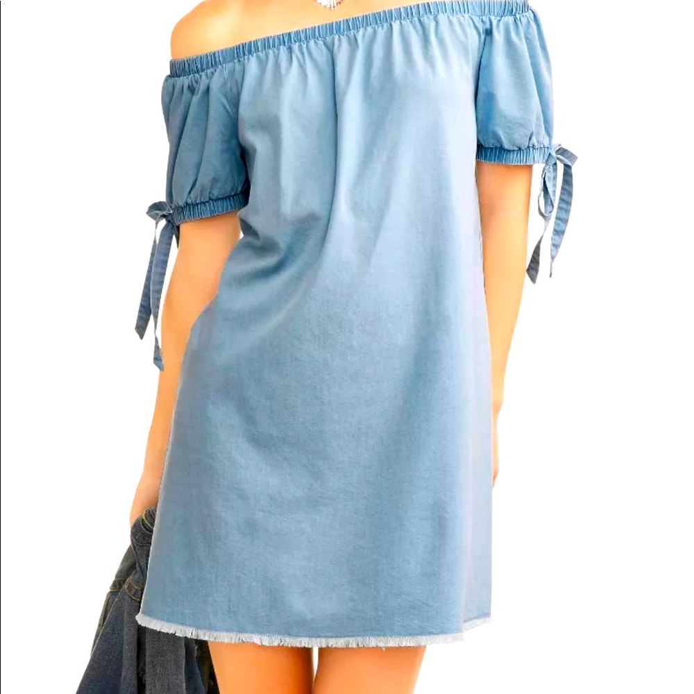Cherokee Cold Shoulder Chambray Denim Dress M